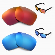 Walleva Two Pairs Polarized Lenses For Oakley Holbrook(OO9102 Series) Sunglasses - Fire Red + Ice Blue